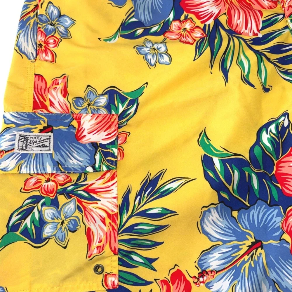 Polo Ralph Lauren Swim Trunks Mens 2XB Yellow Floral Boardshorts Surf Pocket